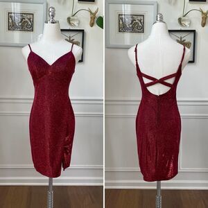 City Triangles Red Glitter Metallic Cocktail Dress Strappy Back 3